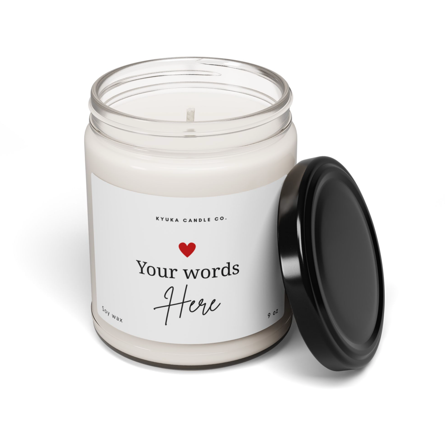 Custom Text Soy Wax Candle – Your words Here With Black Lid