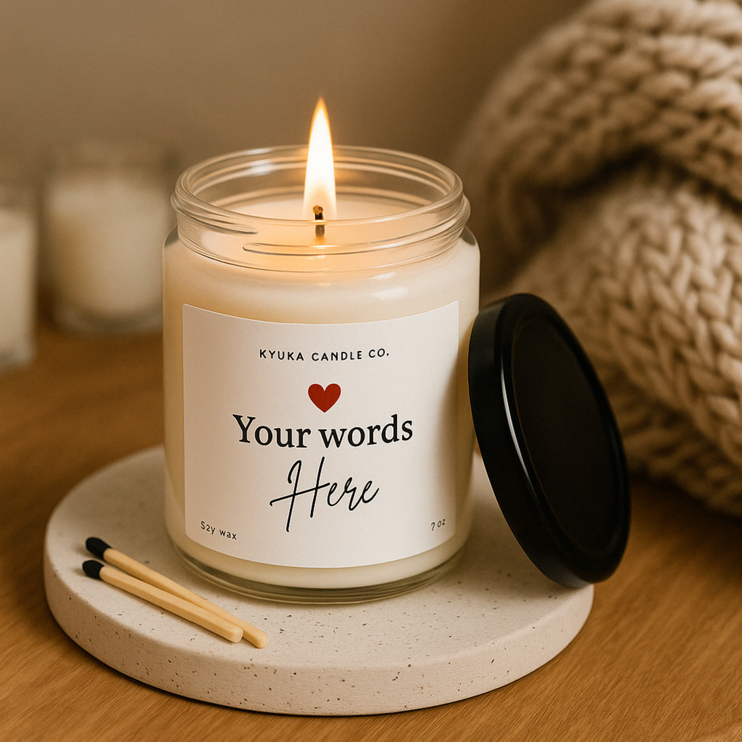 Custom Text Soy Wax Candle – Your words Here With Black Lid